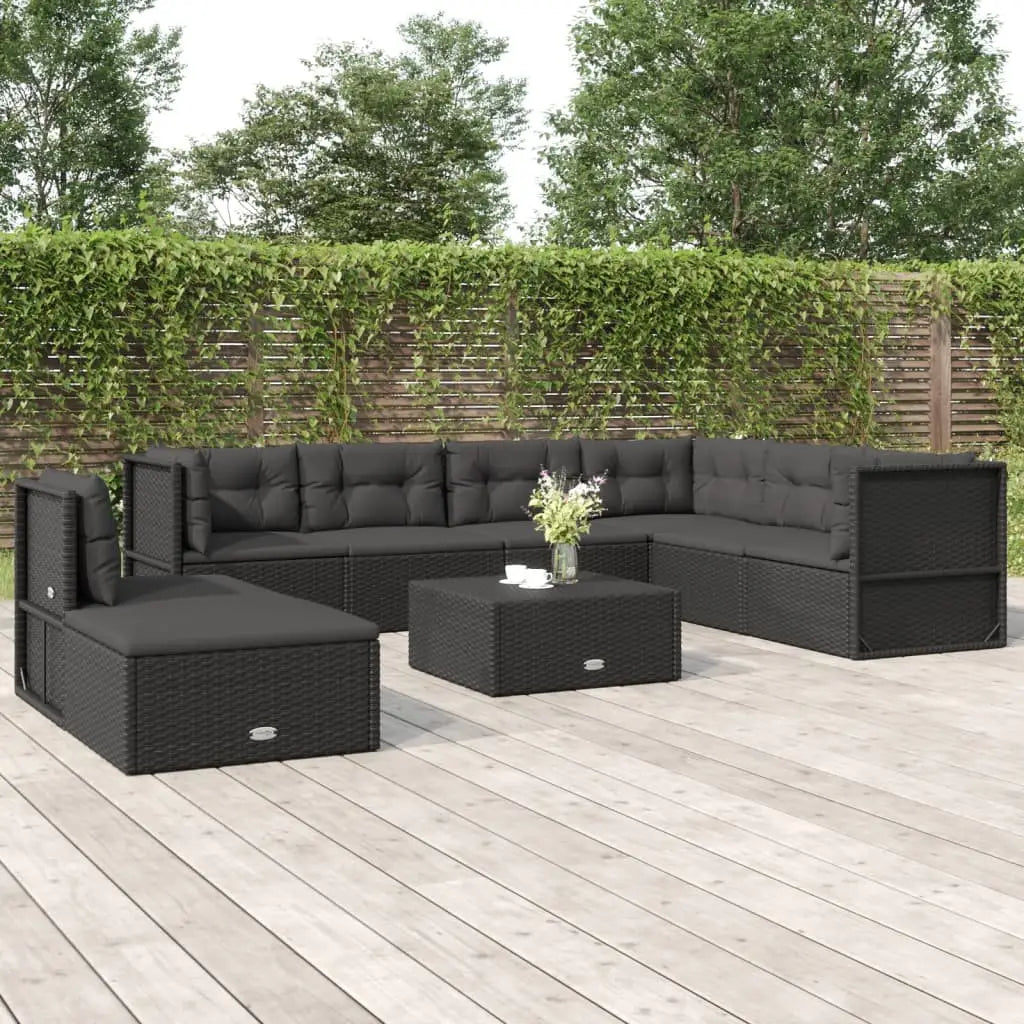 vidaXL 8 Piece Patio Lounge Set with Cushions Black Poly Rattan - Patio Lounge Set