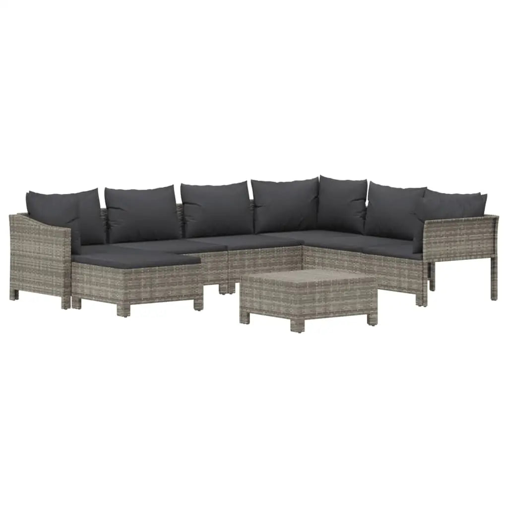 vidaXL 8 Piece Patio Lounge Set with Cushions Gray Poly Rattan - Patio Lounge Set