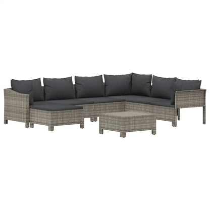 vidaXL 8 Piece Patio Lounge Set with Cushions Gray Poly Rattan - Patio Lounge Set