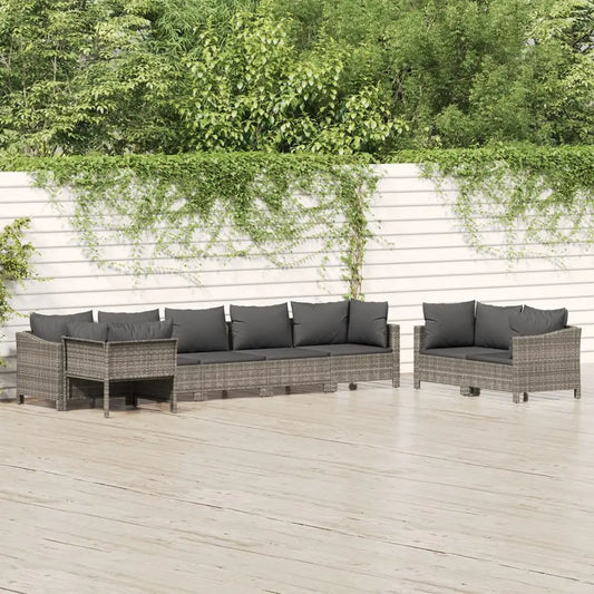 vidaXL 8 Piece Patio Lounge Set with Cushions Gray Poly Rattan - Outdoor Furniture Set