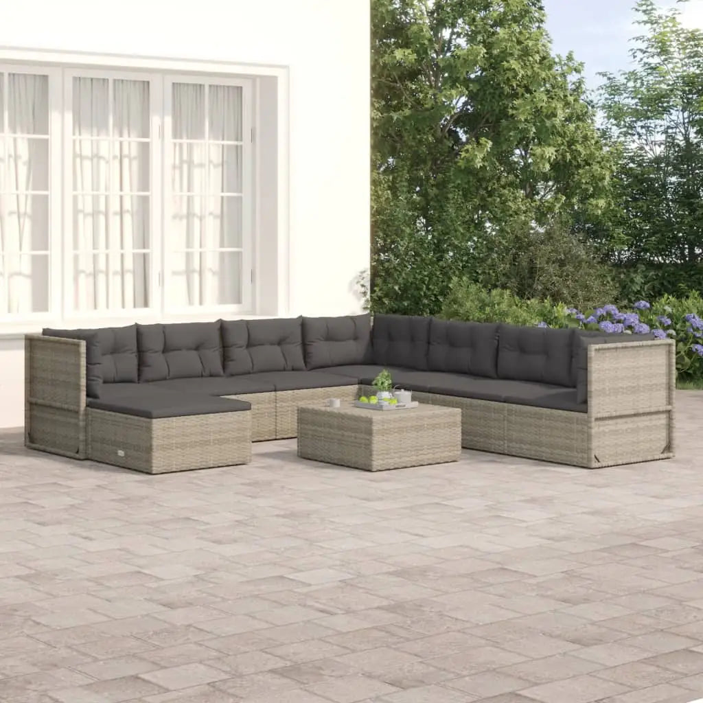 vidaXL 8 Piece Patio Lounge Set with Cushions Gray Poly Rattan - Patio Lounge Set