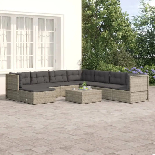 vidaXL 8 Piece Patio Lounge Set with Cushions Gray Poly Rattan - Patio Lounge Set
