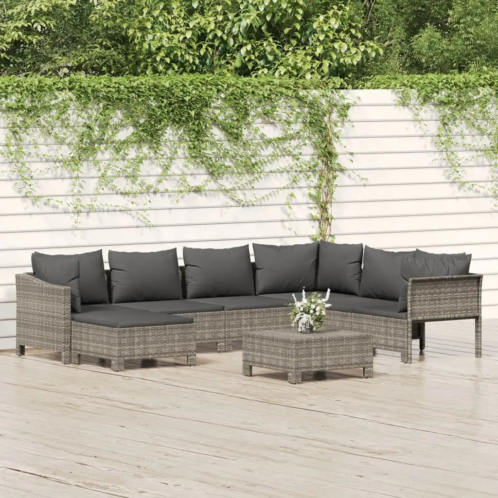 vidaXL 8 Piece Patio Lounge Set with Cushions Gray Poly Rattan - Patio Lounge Set