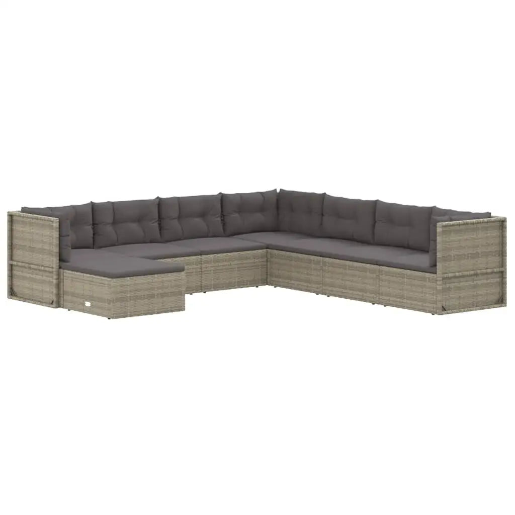 vidaXL 8 Piece Patio Lounge Set with Cushions Gray Poly Rattan - Patio Lounge Set