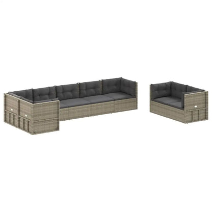 vidaXL 8 Piece Patio Lounge Set with Cushions Gray Poly Rattan - Patio Lounge Set