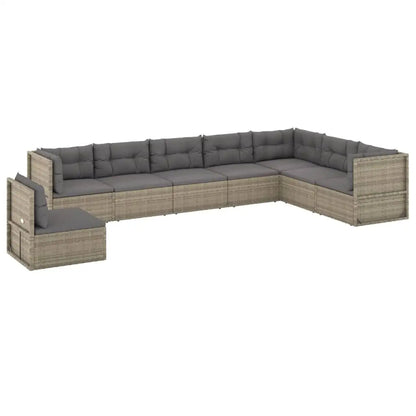 vidaXL 8 Piece Patio Lounge Set with Cushions Gray Poly Rattan - Furniture > Outdoor Furniture > Outdoor Furniture Sets
