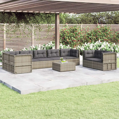 vidaXL 8 Piece Patio Lounge Set with Cushions Gray Poly Rattan - Patio Lounge Set