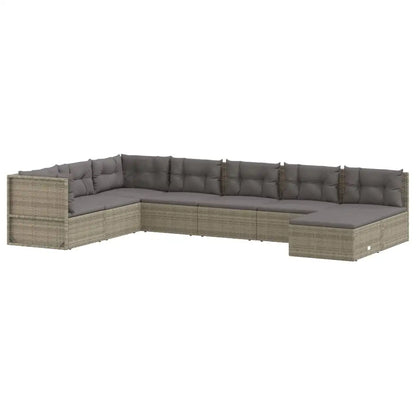 vidaXL 8 Piece Patio Lounge Set with Cushions Gray Poly Rattan - Outdoor Lounge Set