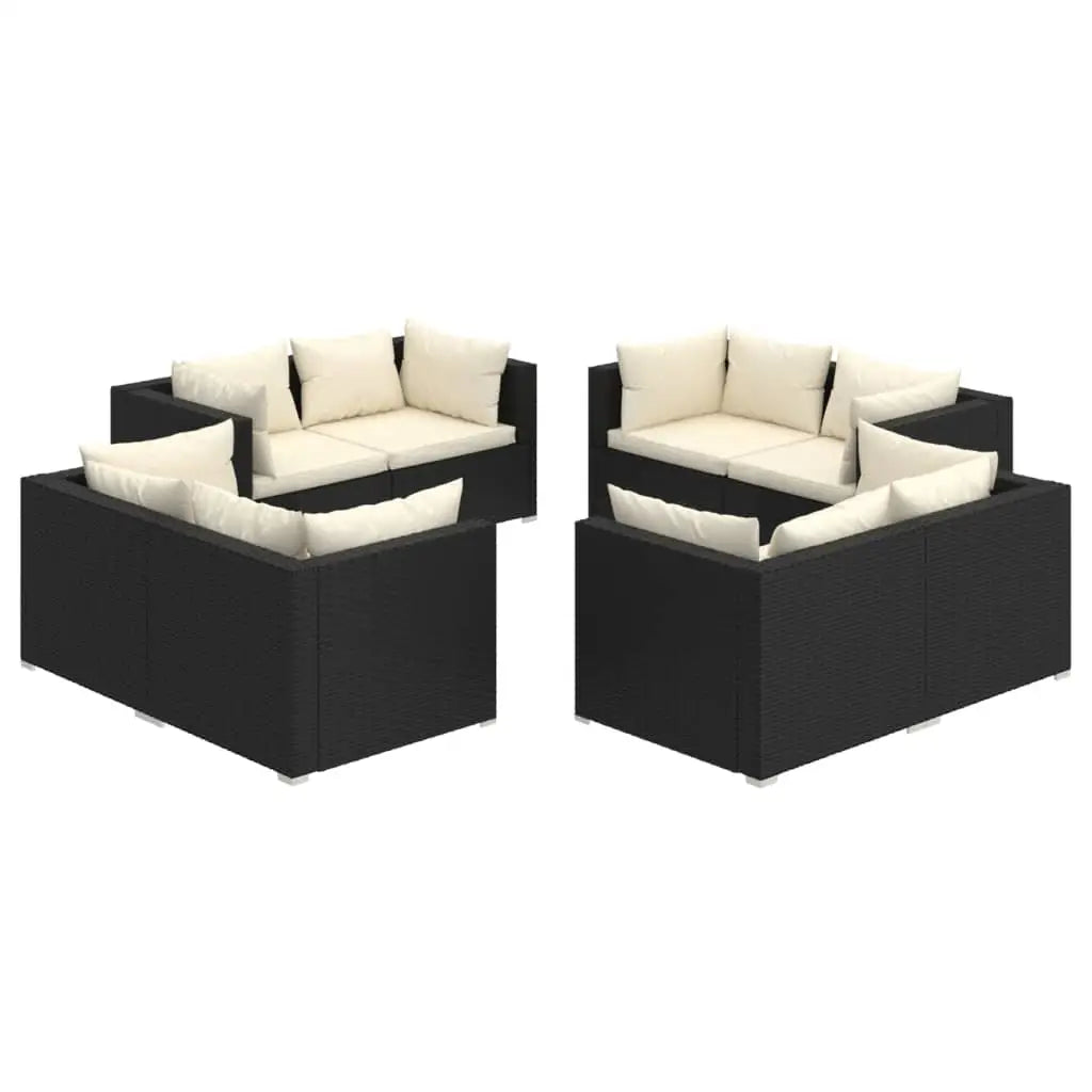 vidaXL 8 Piece Patio Lounge Set with Cushions Poly Rattan Black - Outdoor Furniture Set