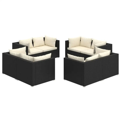 vidaXL 8 Piece Patio Lounge Set with Cushions Poly Rattan Black - Outdoor Furniture Set
