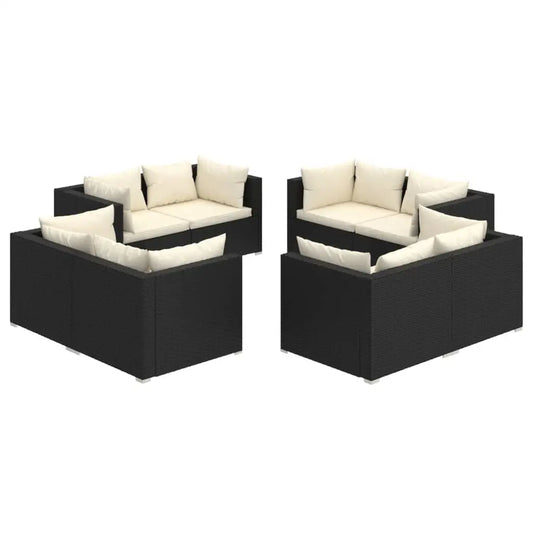 vidaXL 8 Piece Patio Lounge Set with Cushions Poly Rattan Black - Outdoor Furniture Set