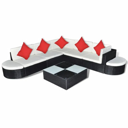 vidaXL 8 Piece Patio Lounge Set with Cushions Poly Rattan Black - Lounge Set