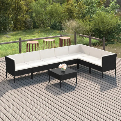 vidaXL 8 Piece Patio Lounge Set with Cushions Poly Rattan Black - Outdoor Lounge Set