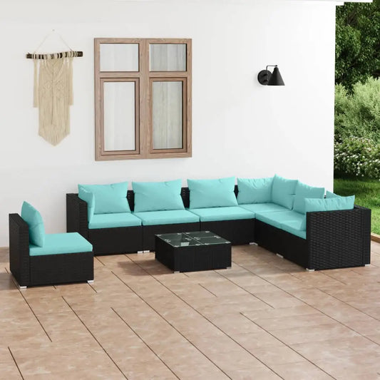 vidaXL 8 Piece Patio Lounge Set with Cushions Poly Rattan Black - Lounge Set