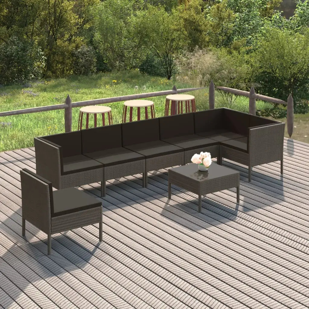 vidaXL 8 Piece Patio Lounge Set with Cushions Poly Rattan Black - Lounge Set