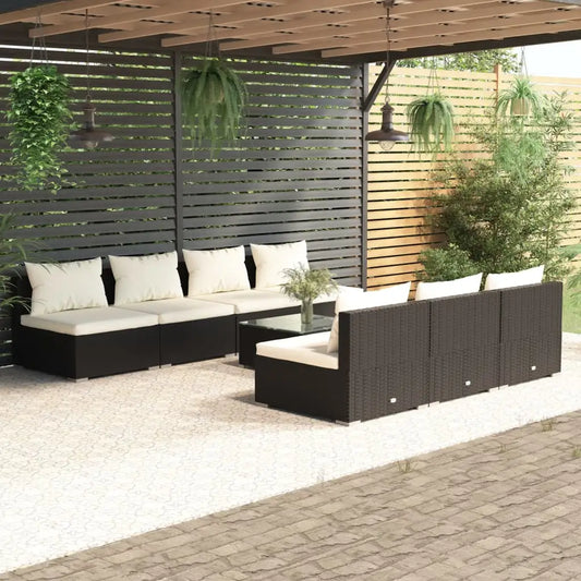 vidaXL 8 Piece Patio Lounge Set with Cushions Poly Rattan Black - Outdoor Furniture Set
