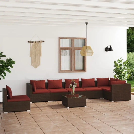 vidaXL 8 Piece Patio Lounge Set with Cushions Poly Rattan Brown - Outdoor Furniture Set