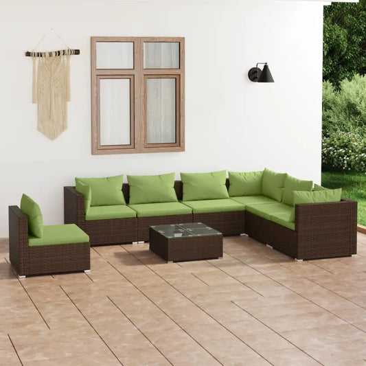 vidaXL 8 Piece Patio Lounge Set with Cushions Poly Rattan Brown - Patio Lounge Set