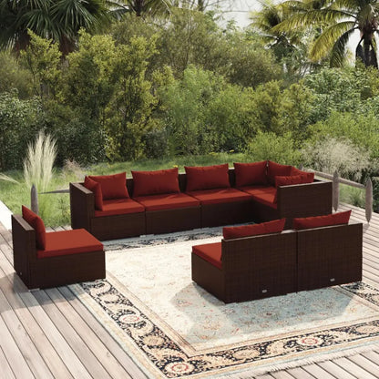 vidaXL 8 Piece Patio Lounge Set with Cushions Poly Rattan Brown - Patio Lounge Set