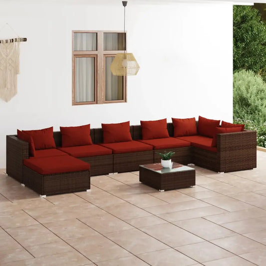 vidaXL 8 Piece Patio Lounge Set with Cushions Poly Rattan Brown - Outdoor Lounge Set