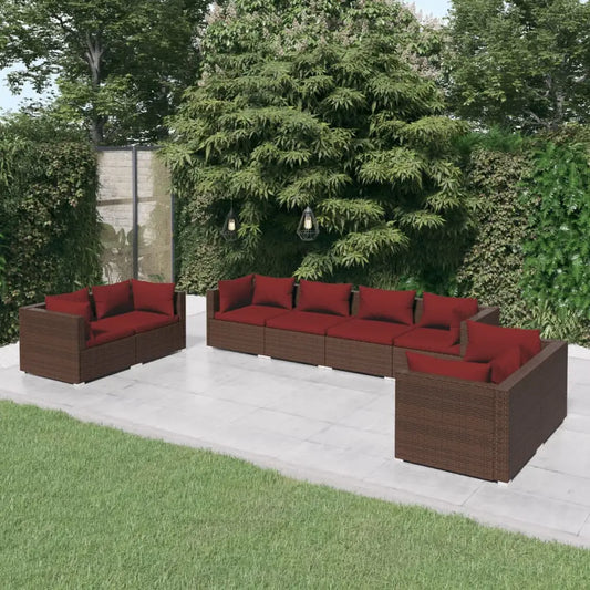 vidaXL 8 Piece Patio Lounge Set with Cushions Poly Rattan Brown - Outdoor Furniture Set