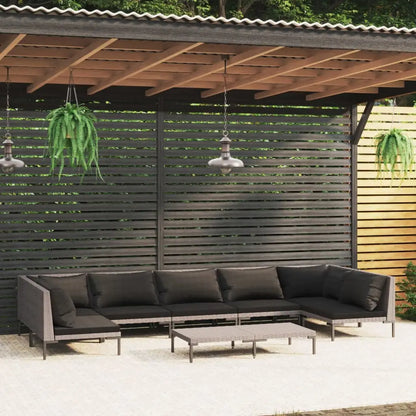 vidaXL 8 Piece Patio Lounge Set with Cushions Poly Rattan Dark Gray - Patio Lounge Set