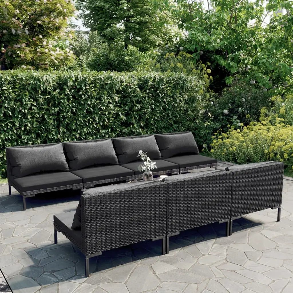 vidaXL 8 Piece Patio Lounge Set with Cushions Poly Rattan Dark Gray - Outdoor Furniture Set