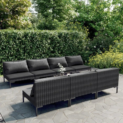 vidaXL 8 Piece Patio Lounge Set with Cushions Poly Rattan Dark Gray - Outdoor Furniture Set