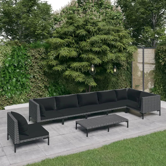vidaXL 8 Piece Patio Lounge Set with Cushions Poly Rattan Dark Gray - Lounge Set