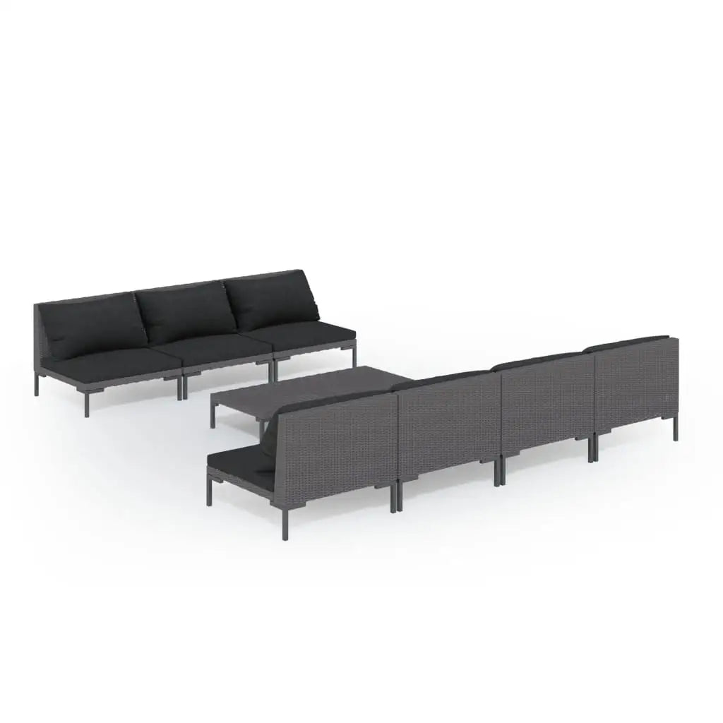 vidaXL 8 Piece Patio Lounge Set with Cushions Poly Rattan Dark Gray - Outdoor Furniture Set