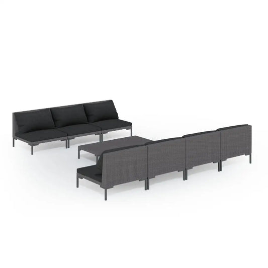 vidaXL 8 Piece Patio Lounge Set with Cushions Poly Rattan Dark Gray - Outdoor Furniture Set