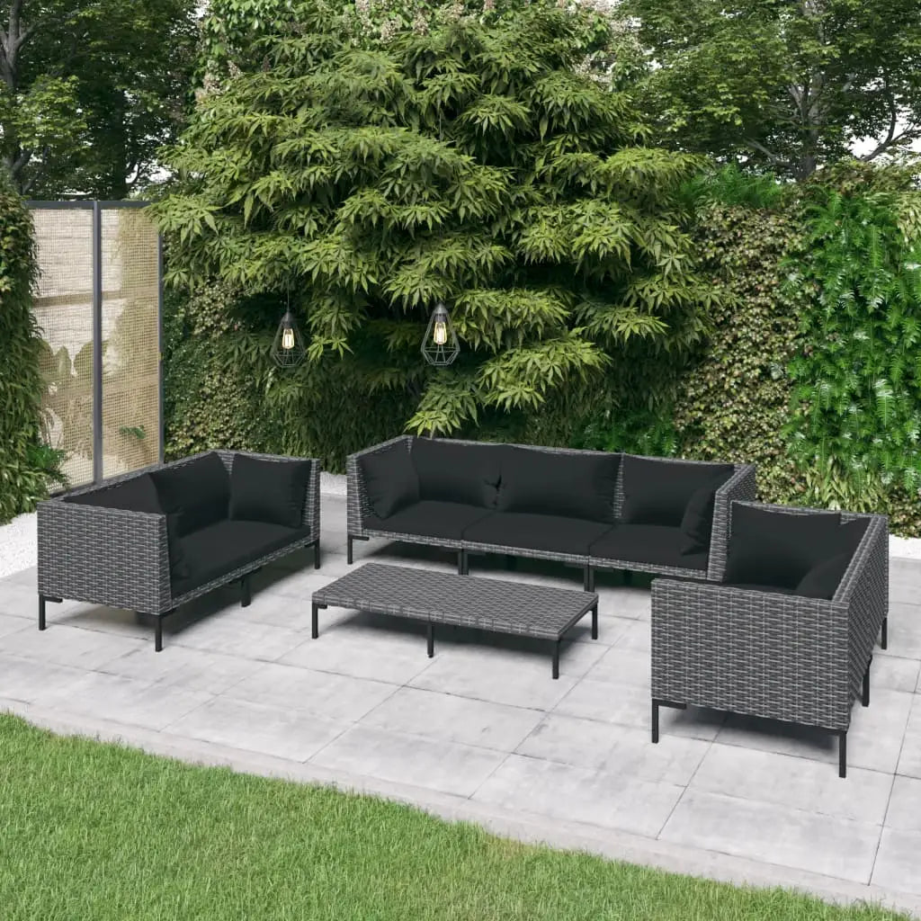 vidaXL 8 Piece Patio Lounge Set with Cushions Poly Rattan Dark Gray - Lounge Set