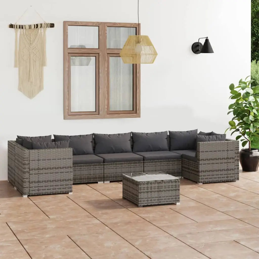 vidaXL 8 Piece Patio Lounge Set with Cushions Poly Rattan Gray - Outdoor Furniture Set