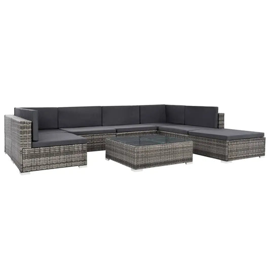 vidaXL 8 Piece Patio Lounge Set with Cushions Poly Rattan Gray - Outdoor Furniture Set