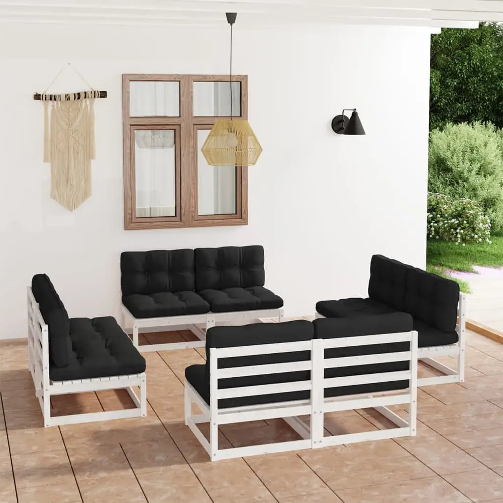 vidaXL 8 Piece Patio Lounge Set with Cushions Solid Pinewood - Lounge Set