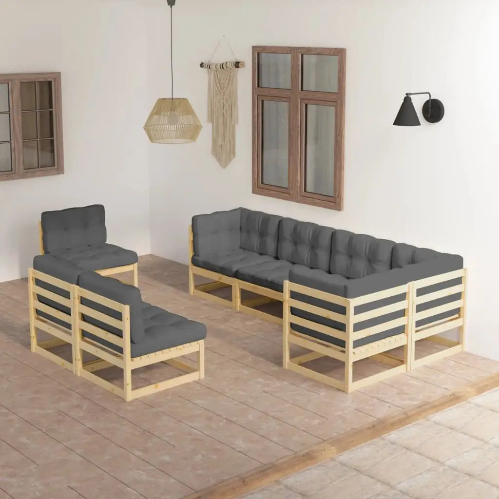 vidaXL 8 Piece Patio Lounge Set with Cushions Solid Pinewood - Lounge Set