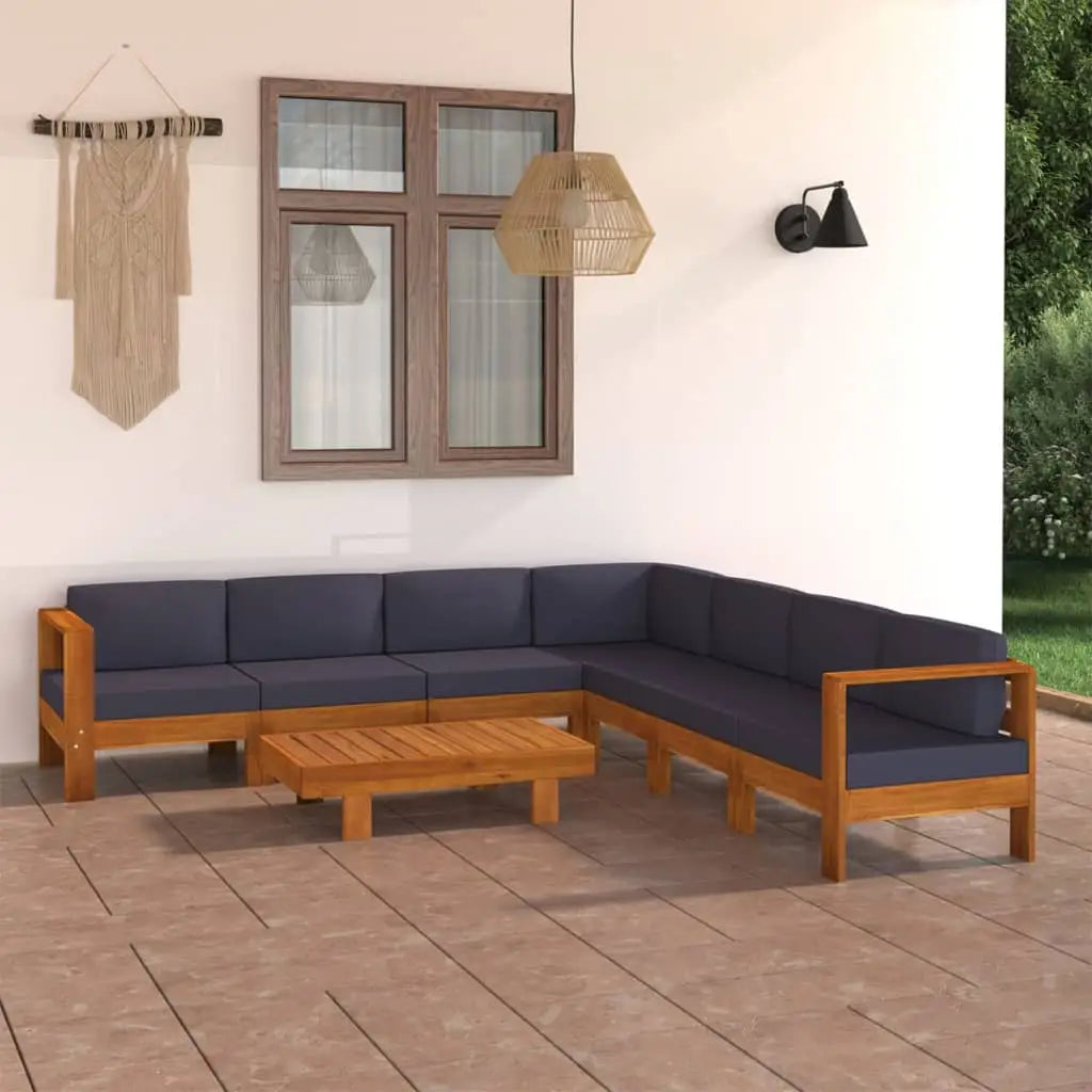 vidaXL 8 Piece Patio Lounge Set with Dark Gray Cushions Acacia Wood - Furniture > Outdoor Furniture > Outdoor Furniture