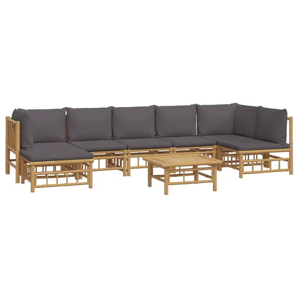 vidaXL 8 Piece Patio Lounge Set with Dark Gray Cushions Bamboo - Outdoor Furniture Set