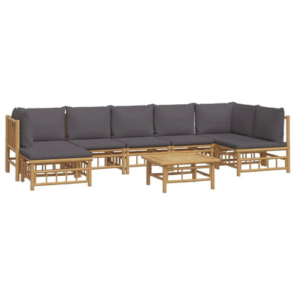 vidaXL 8 Piece Patio Lounge Set with Dark Gray Cushions Bamboo - Outdoor Furniture Set