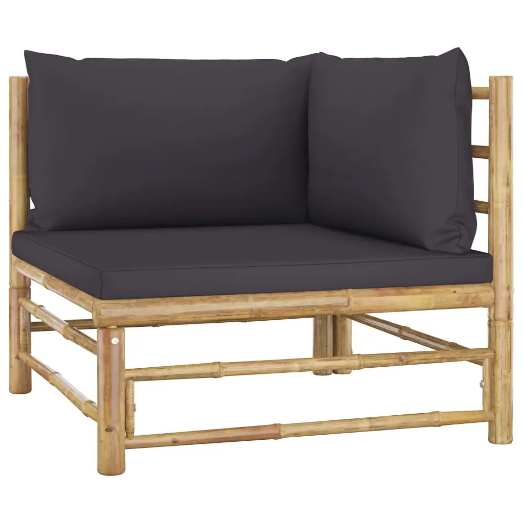 vidaXL 8 Piece Patio Lounge Set with Dark Gray Cushions Bamboo - Lounge Set