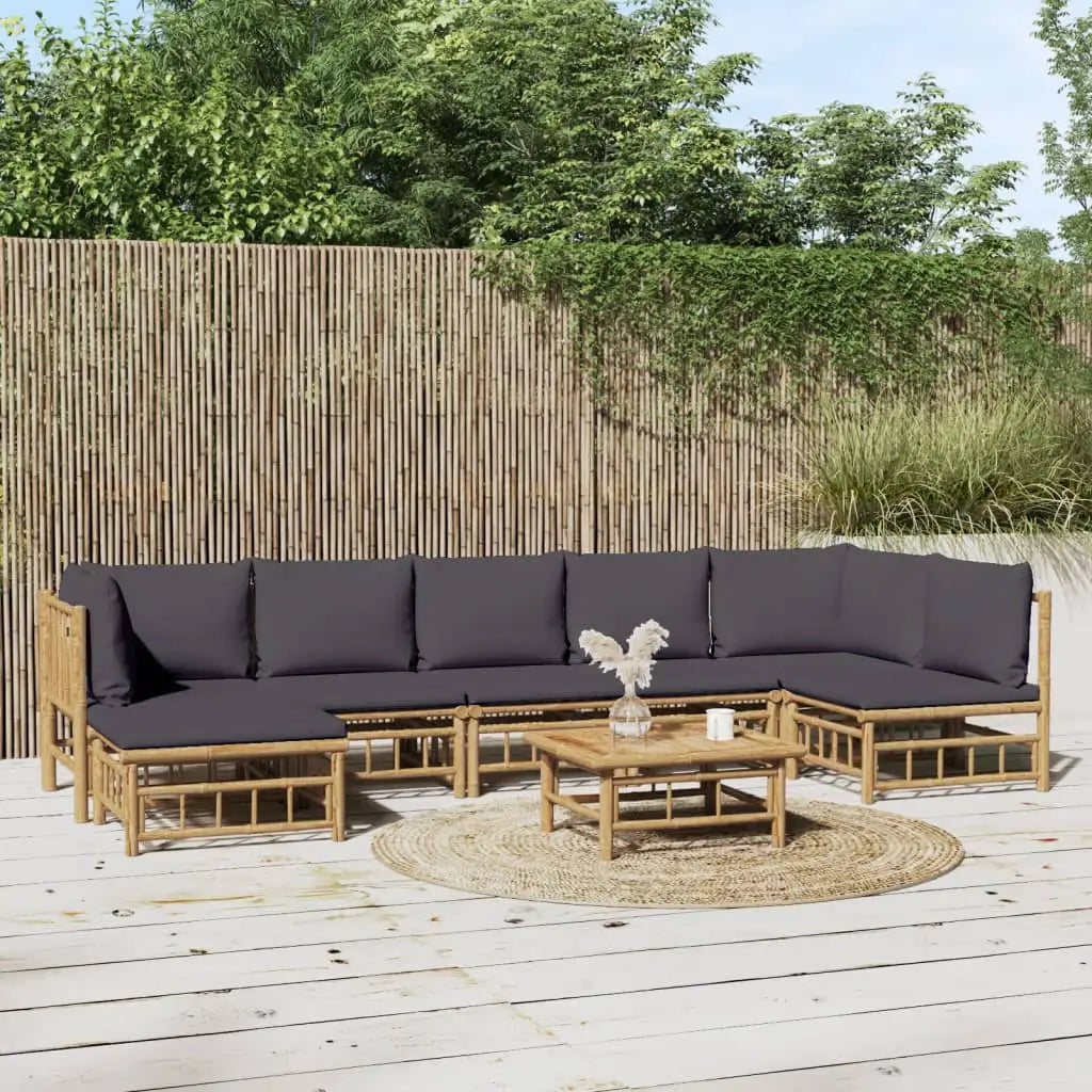 vidaXL 8 Piece Patio Lounge Set with Dark Gray Cushions Bamboo - Outdoor Furniture Set