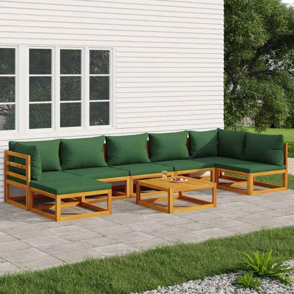 vidaXL 8 Piece Patio Lounge Set with Green Cushions Solid Wood - Furniture > Outdoor Furniture > Outdoor Furniture Sets