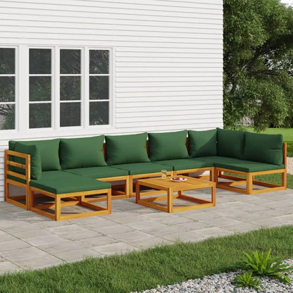 vidaXL 8 Piece Patio Lounge Set with Green Cushions Solid Wood - Furniture > Outdoor Furniture > Outdoor Furniture Sets