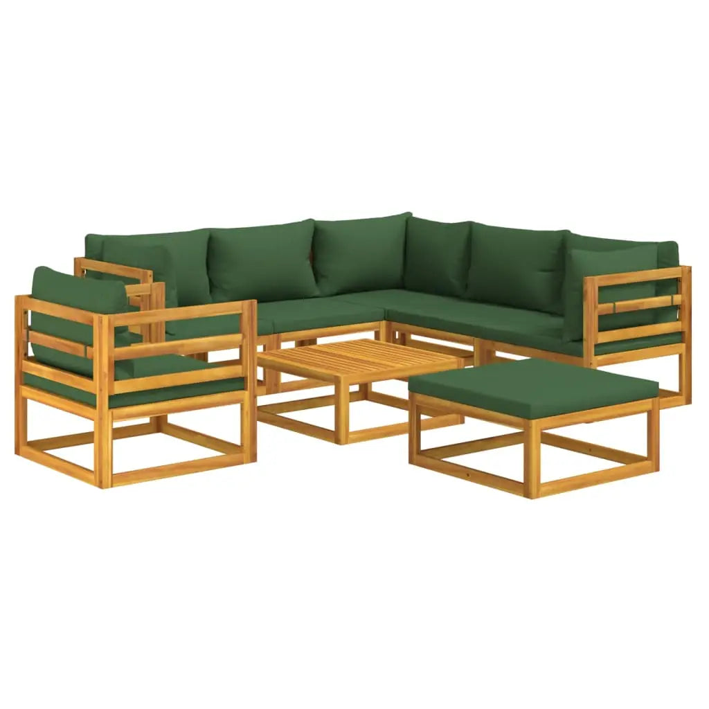 vidaXL 8 Piece Patio Lounge Set with Green Cushions Solid Wood - Outdoor Furniture Set