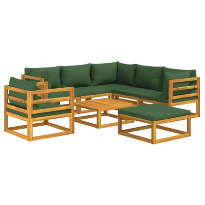 vidaXL 8 Piece Patio Lounge Set with Green Cushions Solid Wood - Outdoor Furniture Set