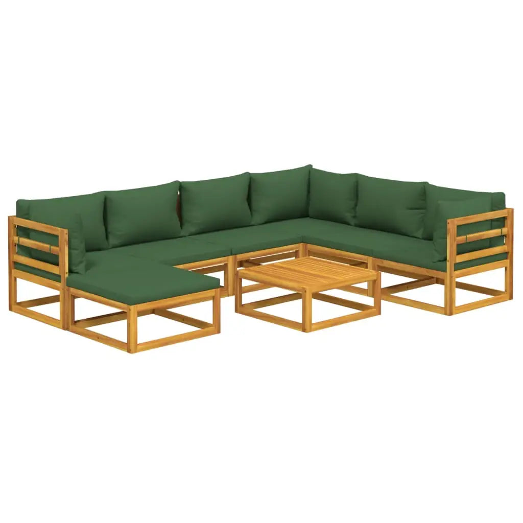 vidaXL 8 Piece Patio Lounge Set with Green Cushions Solid Wood - Patio Lounge Set