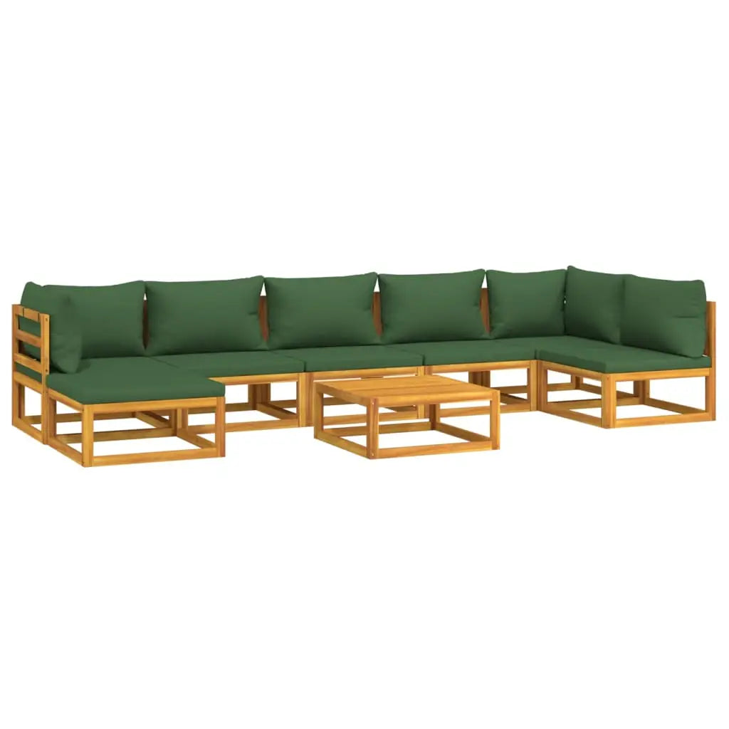 vidaXL 8 Piece Patio Lounge Set with Green Cushions Solid Wood - Furniture > Outdoor Furniture > Outdoor Furniture Sets
