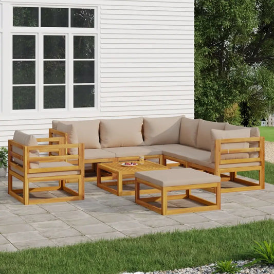 vidaXL 8 Piece Patio Lounge Set with Taupe Cushions Solid Wood - Outdoor Furniture Set