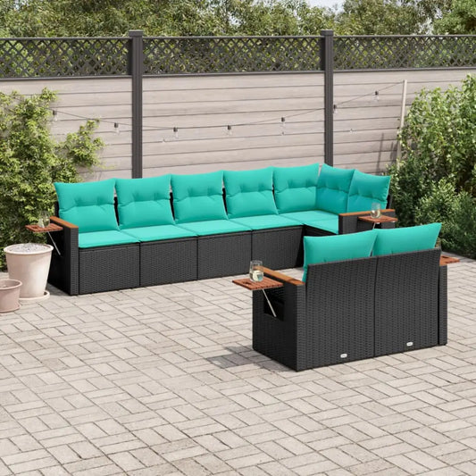 vidaXL 8 Piece Patio Sofa Set with Cushions Black Poly Rattan - Patio Sofa Set