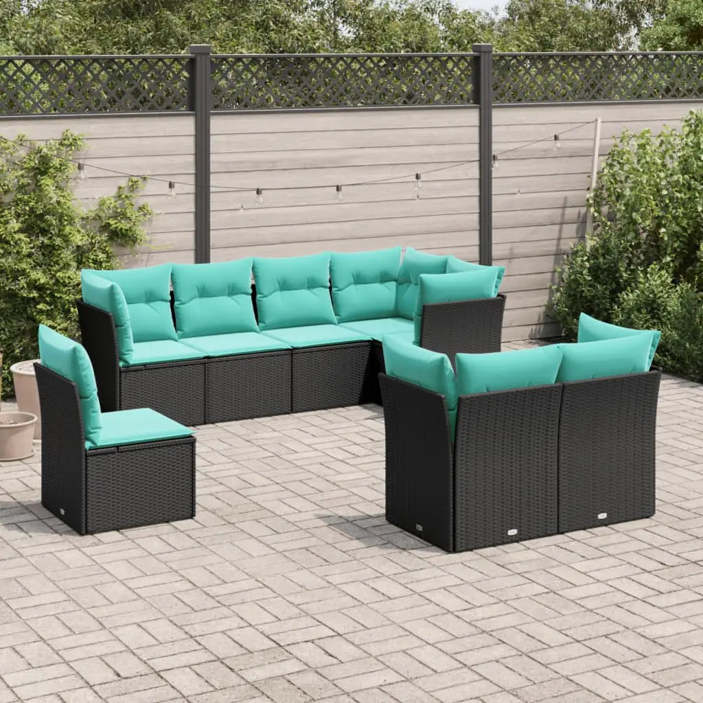 vidaXL 8 Piece Patio Sofa Set with Cushions Black Poly Rattan - Furniture > Outdoor Furniture > Outdoor Furniture Sets